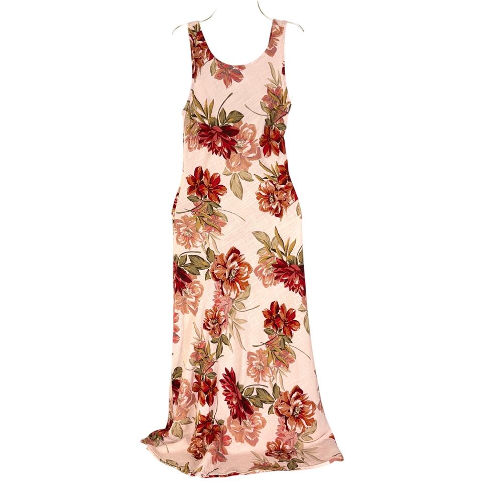 Anthropologie Paper Heart Pink Floral Linen Sleeveless Maxi Dress Size XS